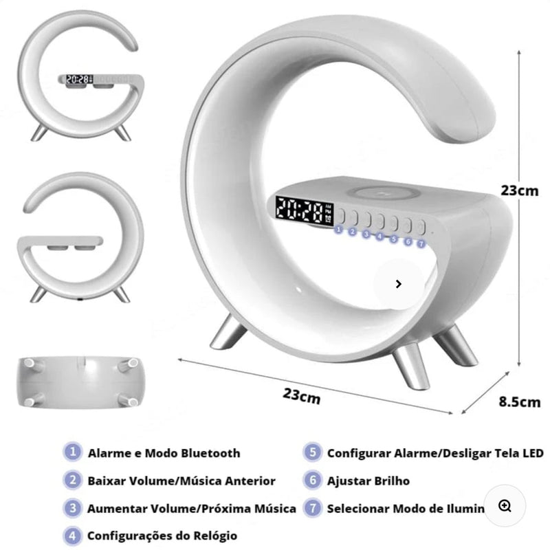 SmartCharge - Luminária Portátil com Carregador de Celular por Indução e Caixa de Som Bluetooth